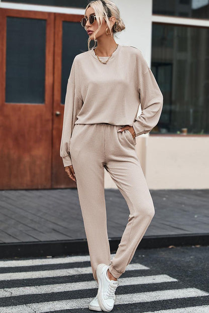 Solid Color Long-sleeved Trousers Loungewear Suit Casual Suit For Women - Cruish Home