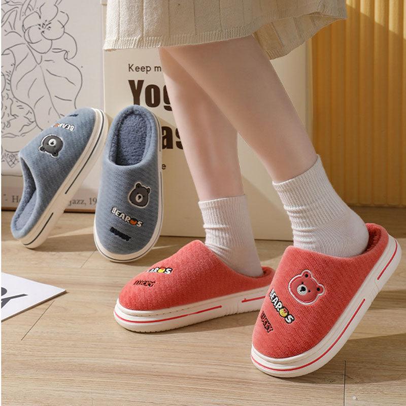 Cartoon Bear Plush Slippers For Women Autumn And Winter Warm Home Shoes Couple Thick-sole Non-slip Fashion Furry Slipper Men - Cruish Home