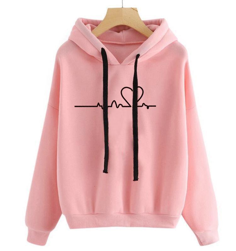 Hooded Sweatshirt Women's Long Sleeve Top Heartbeat - Cruish Home