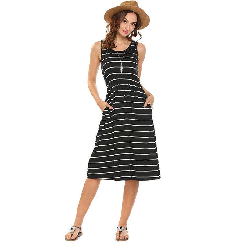 Striped Sleeveless Pocket Vest Sexy Dress - Cruish Home