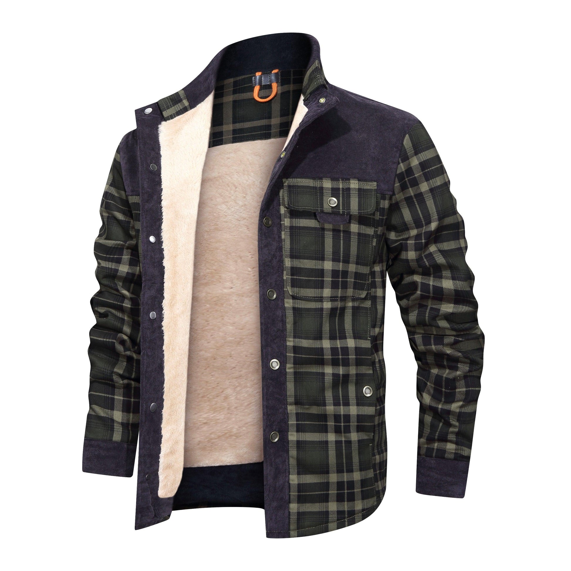 Thickened Shirt Jacket With Classic Plaid Fuzzy Fleece Lining Inside Design - Cruish Home