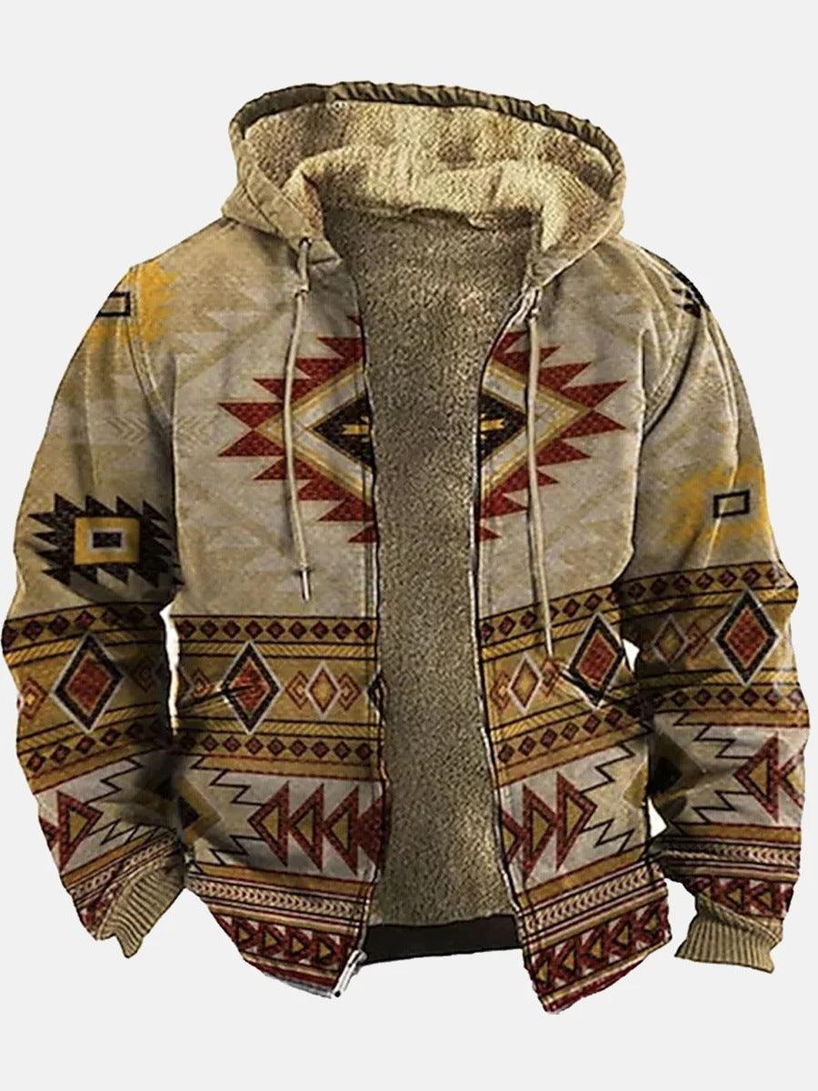 Men's Hooded Plush Printed Long Sleeved Cotton Jacket - Cruish Home