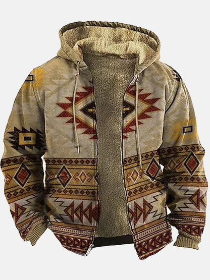 Men's Hooded Plush Printed Long Sleeved Cotton Jacket - Cruish Home