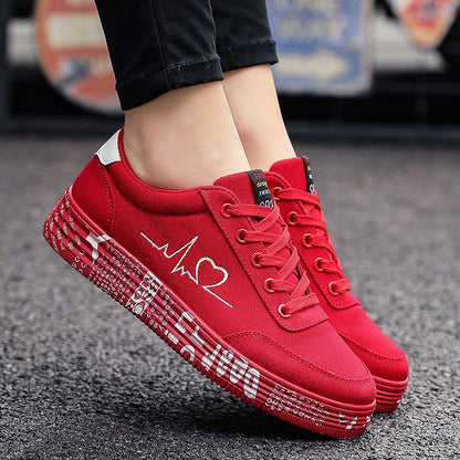 Love Print Canvas Shoes Women Men Flats Lace-up Casual Shoes Lover Sports Shoes Valentines Day - Cruish Home