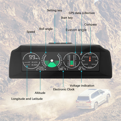 GPS GO 2 Universal Car HUD Monitoring Speed Level Gradient Compass