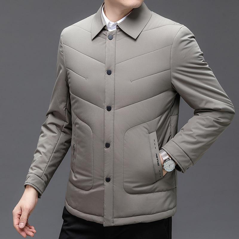 Thin Cotton-padded Jacket Middle-aged And Elderly Men's Cardigan Solid Color Plus Size Coat - Cruish Home