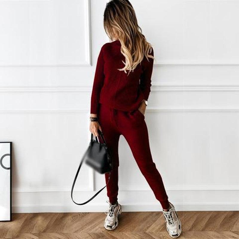 Turtleneck solid color sweater suit women - Cruish Home