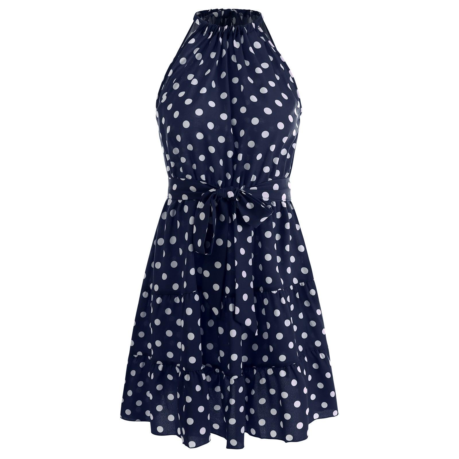 Women's Round Neck Sleeveless Chiffon Polka Dot Dress - Cruish Home