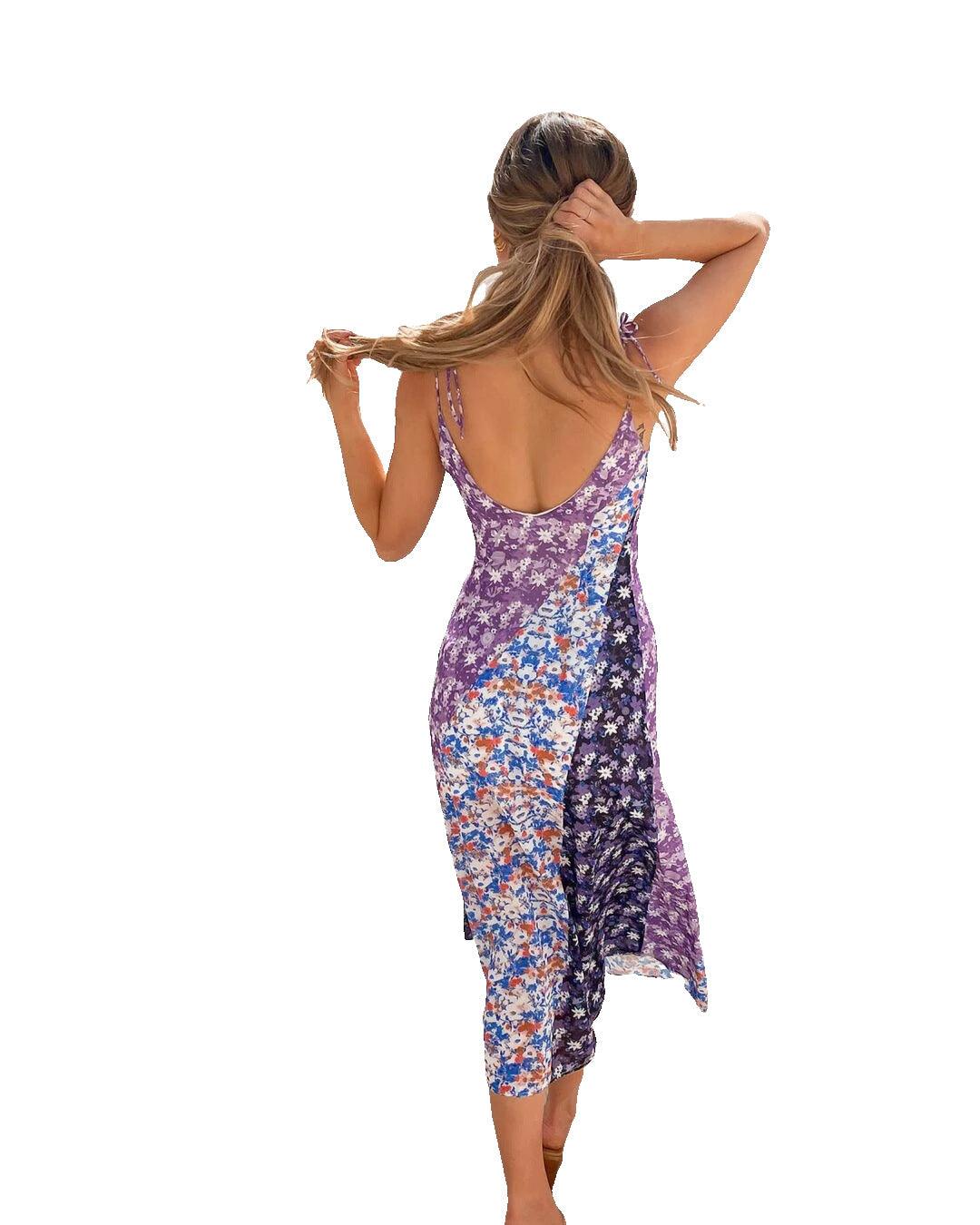 Summer Women's Sling V-Neck Digital Printed Beach Sexy Dress Women - Cruish Home