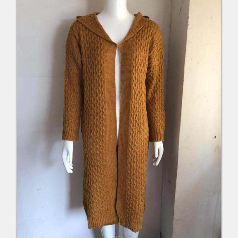 Women's Solid Color Cardigan Jacket Knit Sweater Hooded - Cruish Home