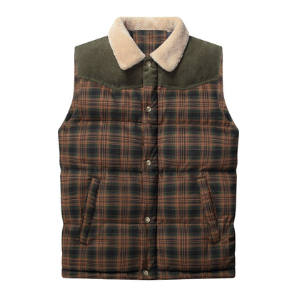 Men Neck Collar Warm Plaid Vest - Cruish Home