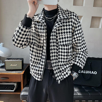 British Style Men's Houndstooth Coat Men's High-grade Short Jacket Autumn And Winter - Cruish Home