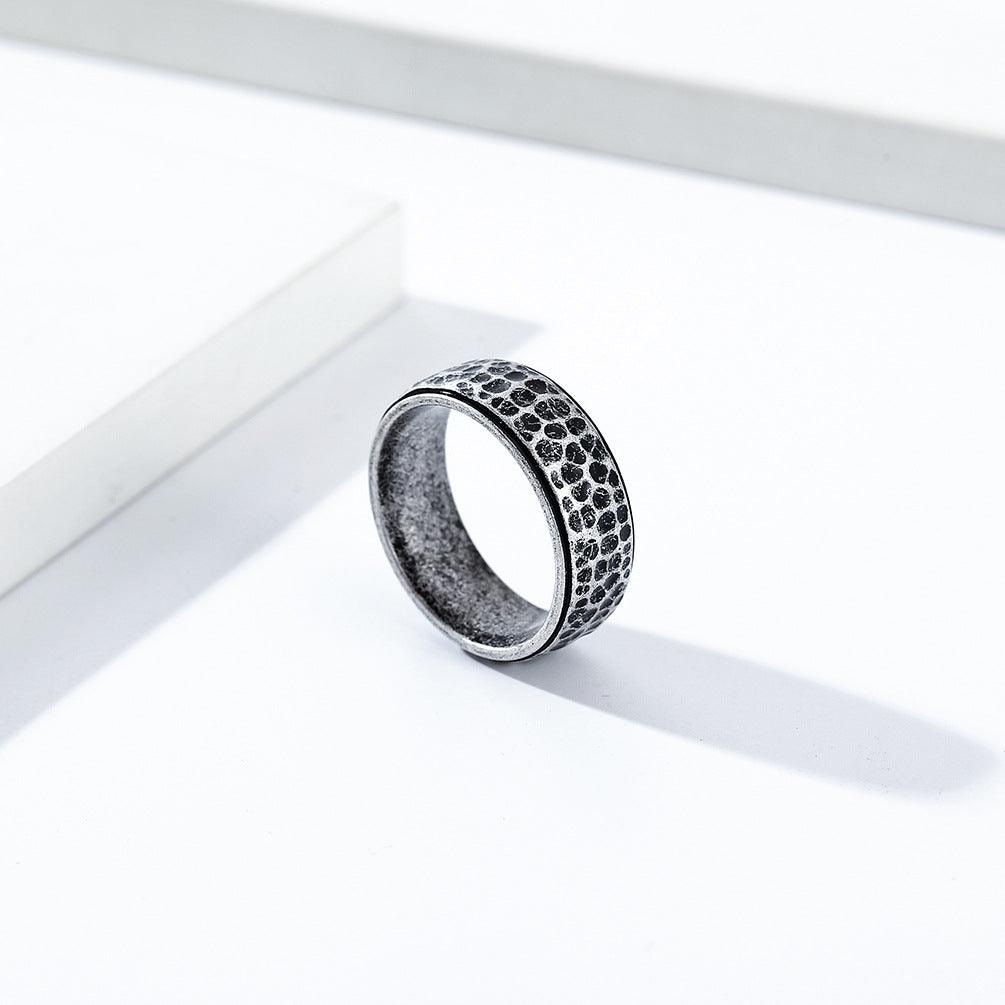 Handmade Beating Pattern Moon Pit Titanium Steel Ring - Cruish Home