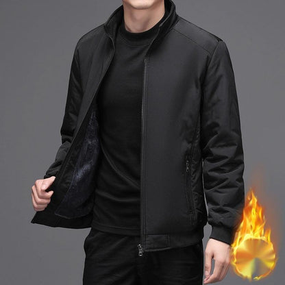 Men's Fleece-lined Solid Color Autumn Stand Collar Jacket Business Casual Jacket - Cruish Home