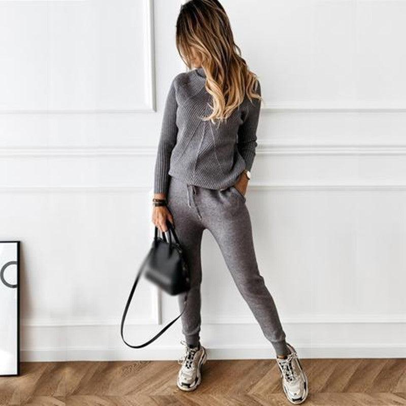 Turtleneck solid color sweater suit women - Cruish Home