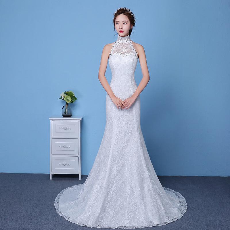 Big red wedding dress bride large size waist fishtail wedding dress palace fishtail tail Korean hanging neck - Cruish Home