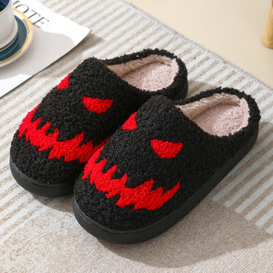 Halloween Skull Cartoon Print Slippers Warm Winter Slippers For Men Women Couple Home Shoes Indoor Cotton Slippers - Cruish Home