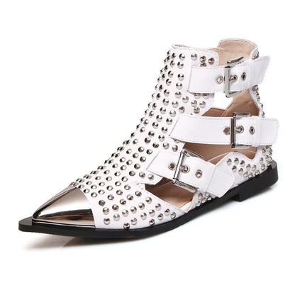 Fine Pointed Toe Low Heel Full Leather Rivet Sandals Inside And Outside - Cruish Home