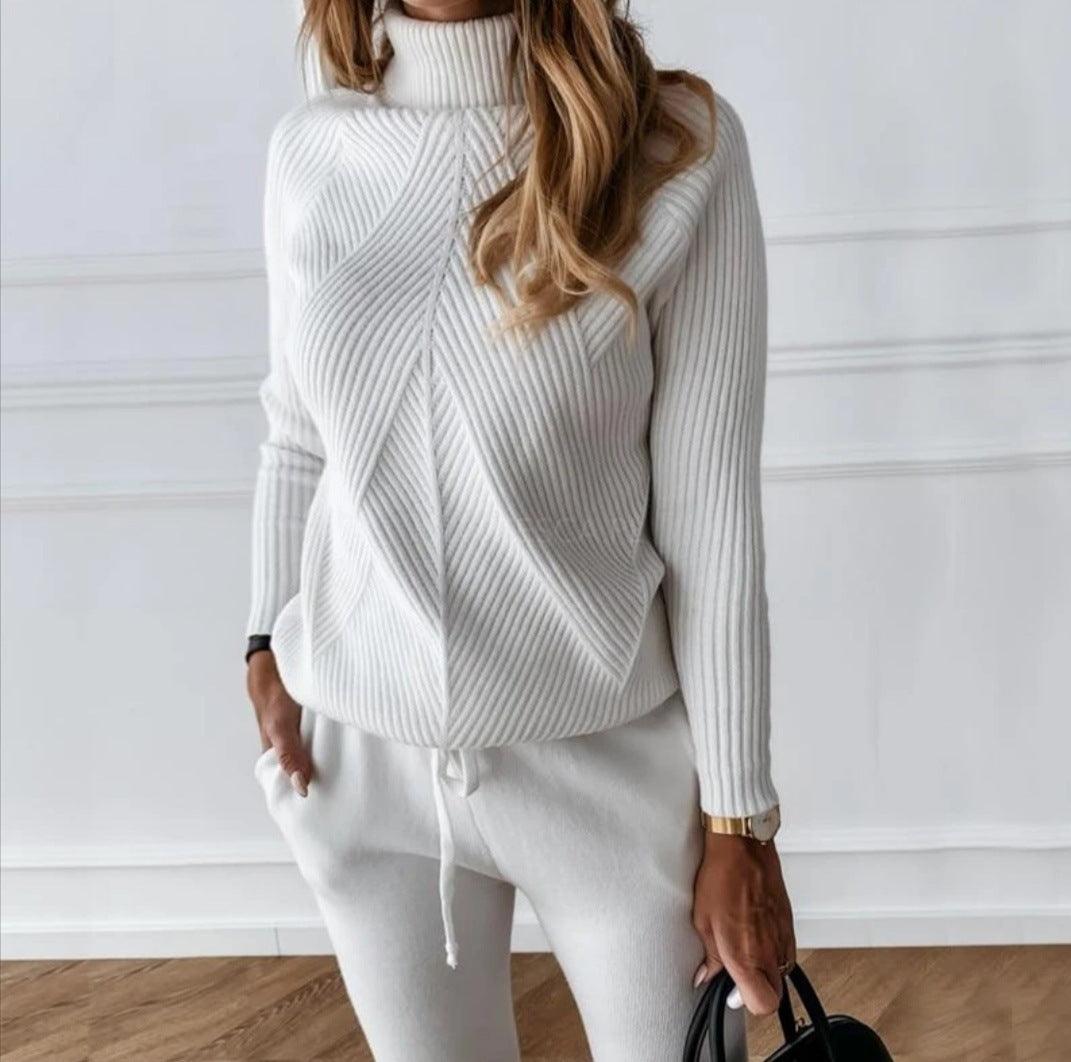 Turtleneck solid color sweater suit women - Cruish Home