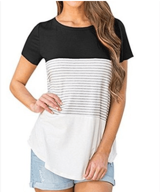 Striped Casual Round Neck Short-sleeved T-shirt Blouse - Cruish Home