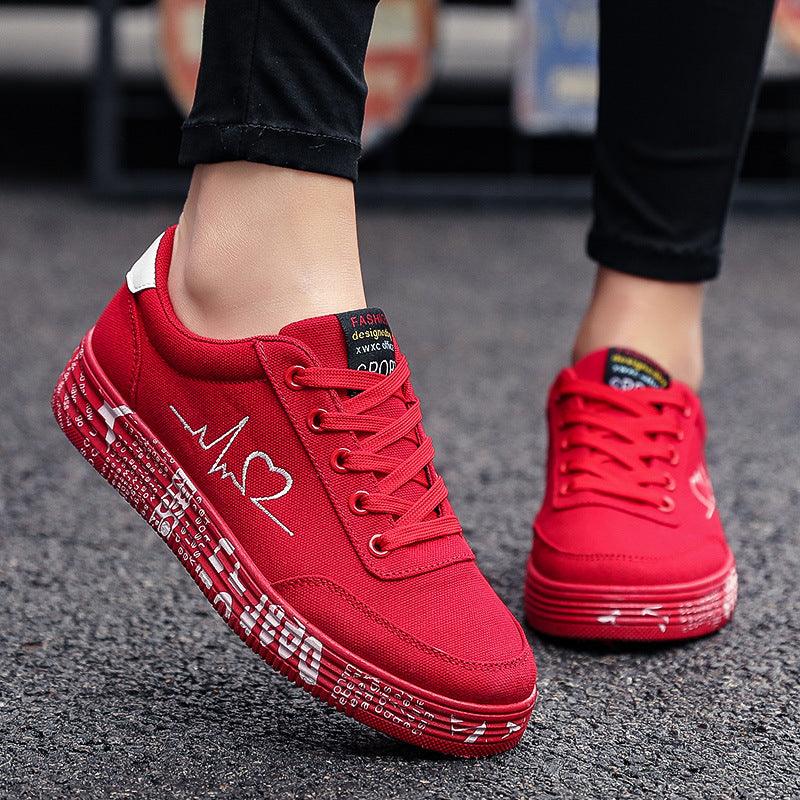 Love Print Canvas Shoes Women Men Flats Lace-up Casual Shoes Lover Sports Shoes Valentines Day - Cruish Home