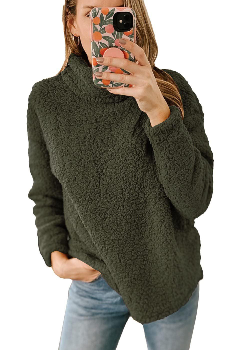 Women's Clothing New Furry Turtleneck Solid Color Hoodie Plush Top Women - Cruish Home