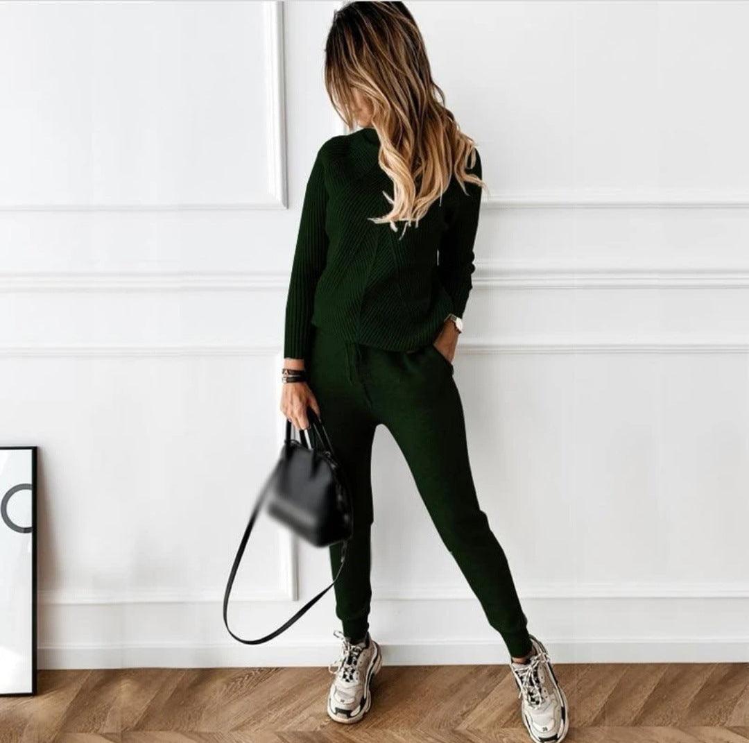 Turtleneck solid color sweater suit women - Cruish Home