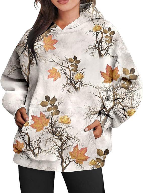 Women's Camouflage Hoodie Maple Leaf Print Oversized Sports Hoodie - Cruish Home