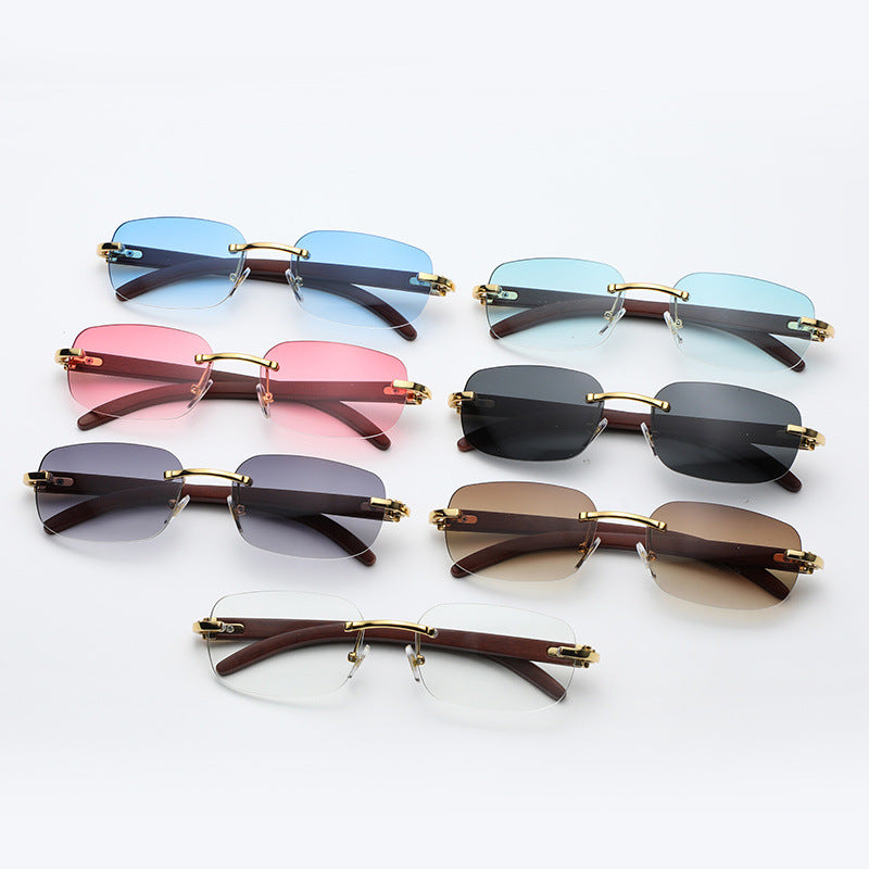 Wooden Grain Mirror Leg Metallic Sunglasses Fashion Men's And Women's