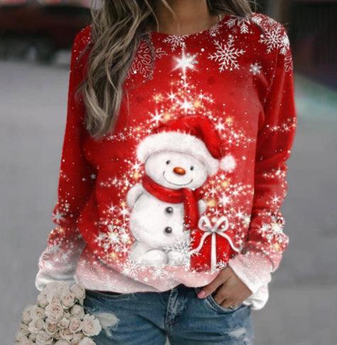 Christmas Women's Sweater 3D Digital Printing Cute Snowman - Cruish Home