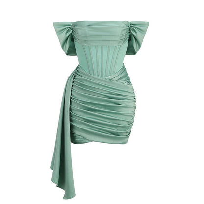 Women's Strapless Pleated Satin Dress - Cruish Home