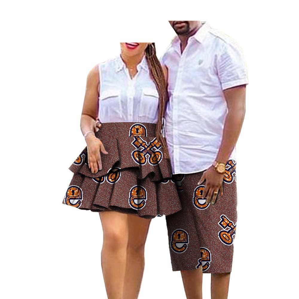 African Print Batik Cotton Couple Suit Ladies Skirt Men's Shorts - Cruish Home