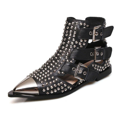 Fine Pointed Toe Low Heel Full Leather Rivet Sandals Inside And Outside - Cruish Home