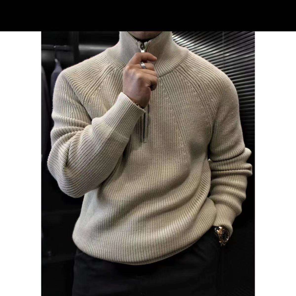 Men's Half Zipped Stand Collar Sweater Thickened