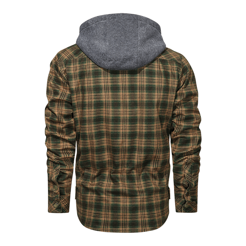 Men Long-sleeved Plaid Jacket Regular Fit Fleece Detachable Hoodies Jackets - Cruish Home