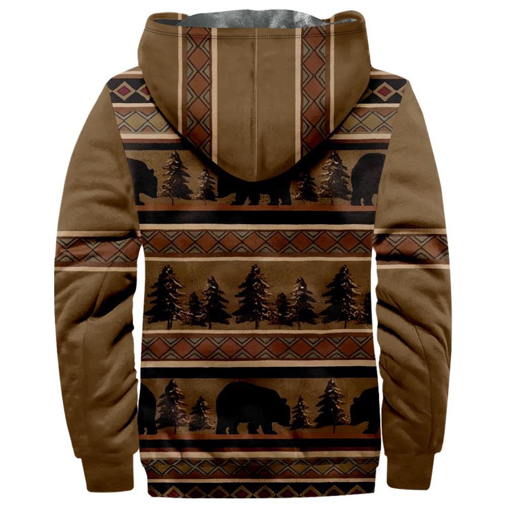 Men's Hooded Plush Printed Long Sleeved Cotton Jacket - Cruish Home