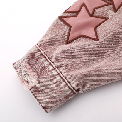 Five-pointed Star Embroidery Denim Jacket Men - Cruish Home