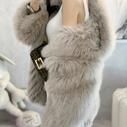 Online Influencer Fashion Hooded Artificial Fox Fur Padded Coat Young