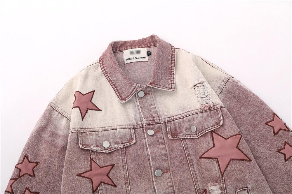 Five-pointed Star Embroidery Denim Jacket Men - Cruish Home