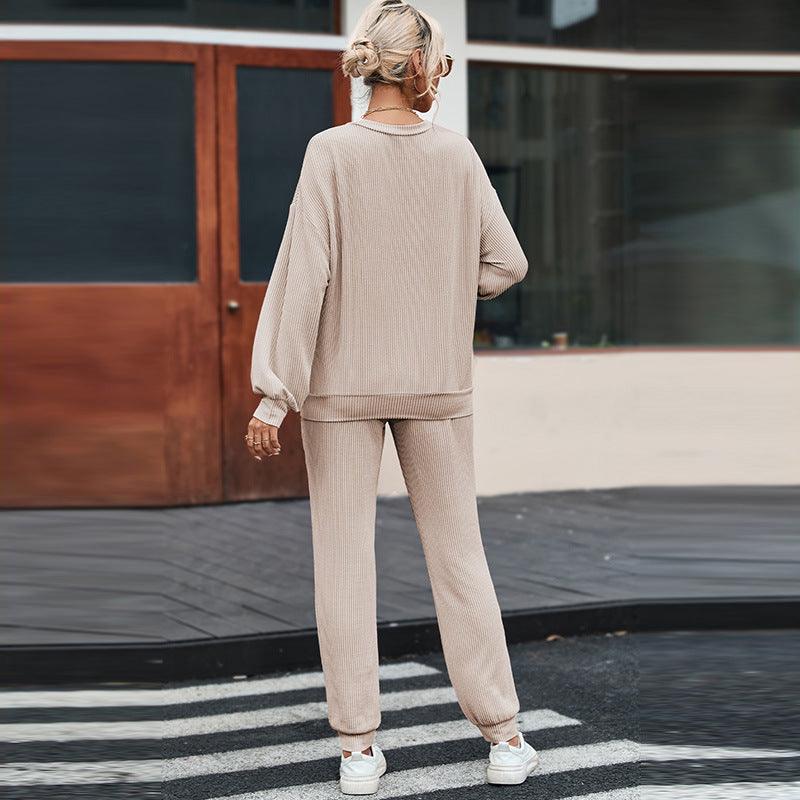 Solid Color Long-sleeved Trousers Loungewear Suit Casual Suit For Women - Cruish Home