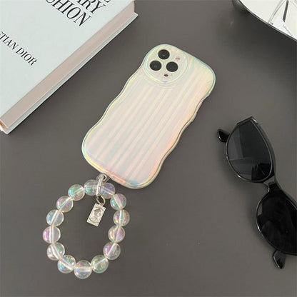 Laser Wave Silicone Phone Case Gradient Laser Stripes Bracelet Case For IPhone 14 13 12 11 Pro Max Plus Bead Chain - Cruish Home