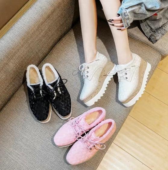 Plus Velvet New Platform Platform Shoes Female British Style Lace Up To Increase Leisure - Cruish Home