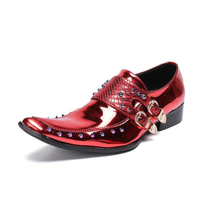 Korean Business Suit Leather Shoes Men's Pointed Patent Leather Embossed Wine Red - Cruish Home