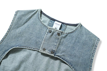 Denim Vest Men's Loose Casual High Street Patchwork Round Neck Coat - Cruish Home