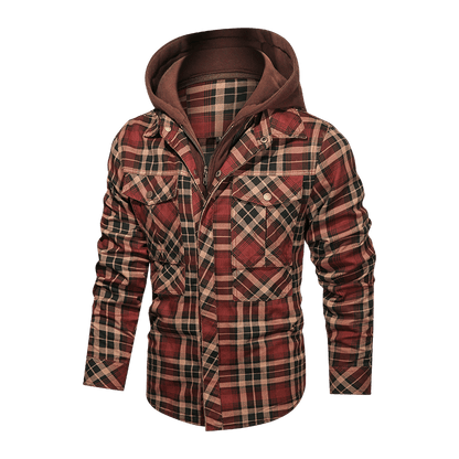 Men Long-sleeved Plaid Jacket Regular Fit Fleece Detachable Hoodies Jackets - Cruish Home