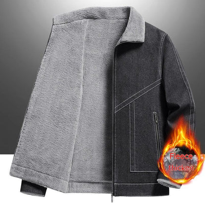 Denim Men's Fleece-lined Thickened Korean Style Lapel Youth Casual Jacket - Cruish Home