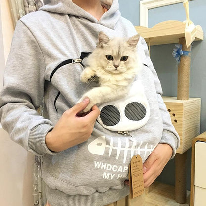 Women Hoodie Sweatshirt With Cat Pet Pocket Design Long Sleeve Sweater Cat Outfit - Cruish Home