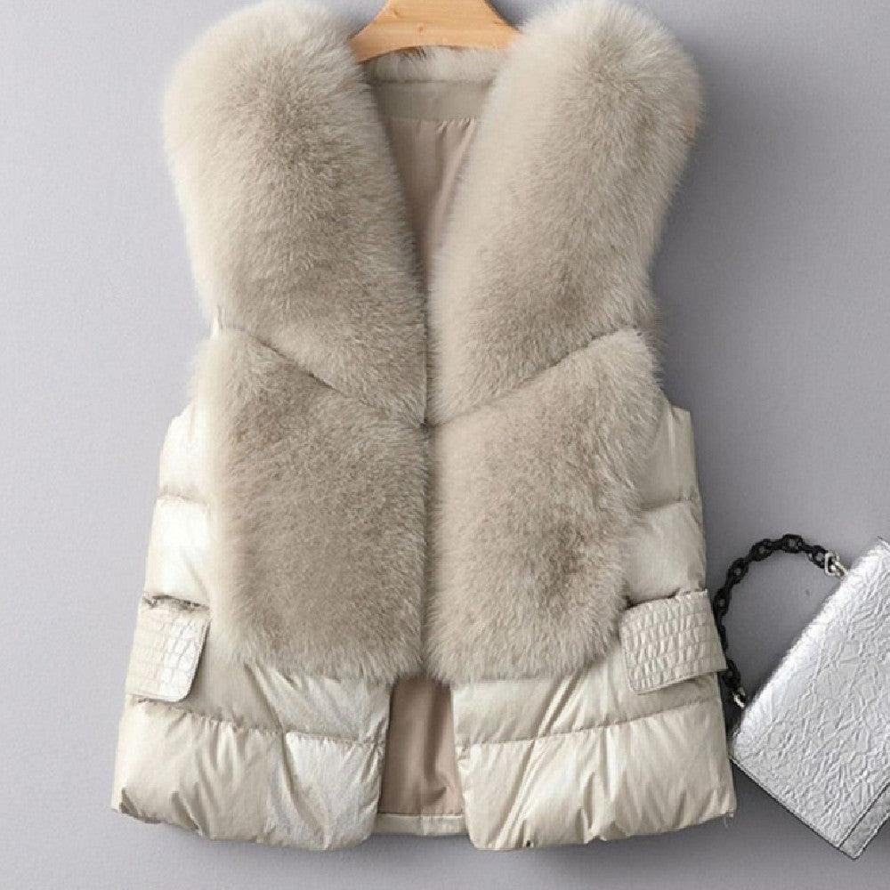 Winter Short Down Jacket Women's Imitation Fox Fur Woolen Women's Winter Wear Vest Cardigan - Cruish Home