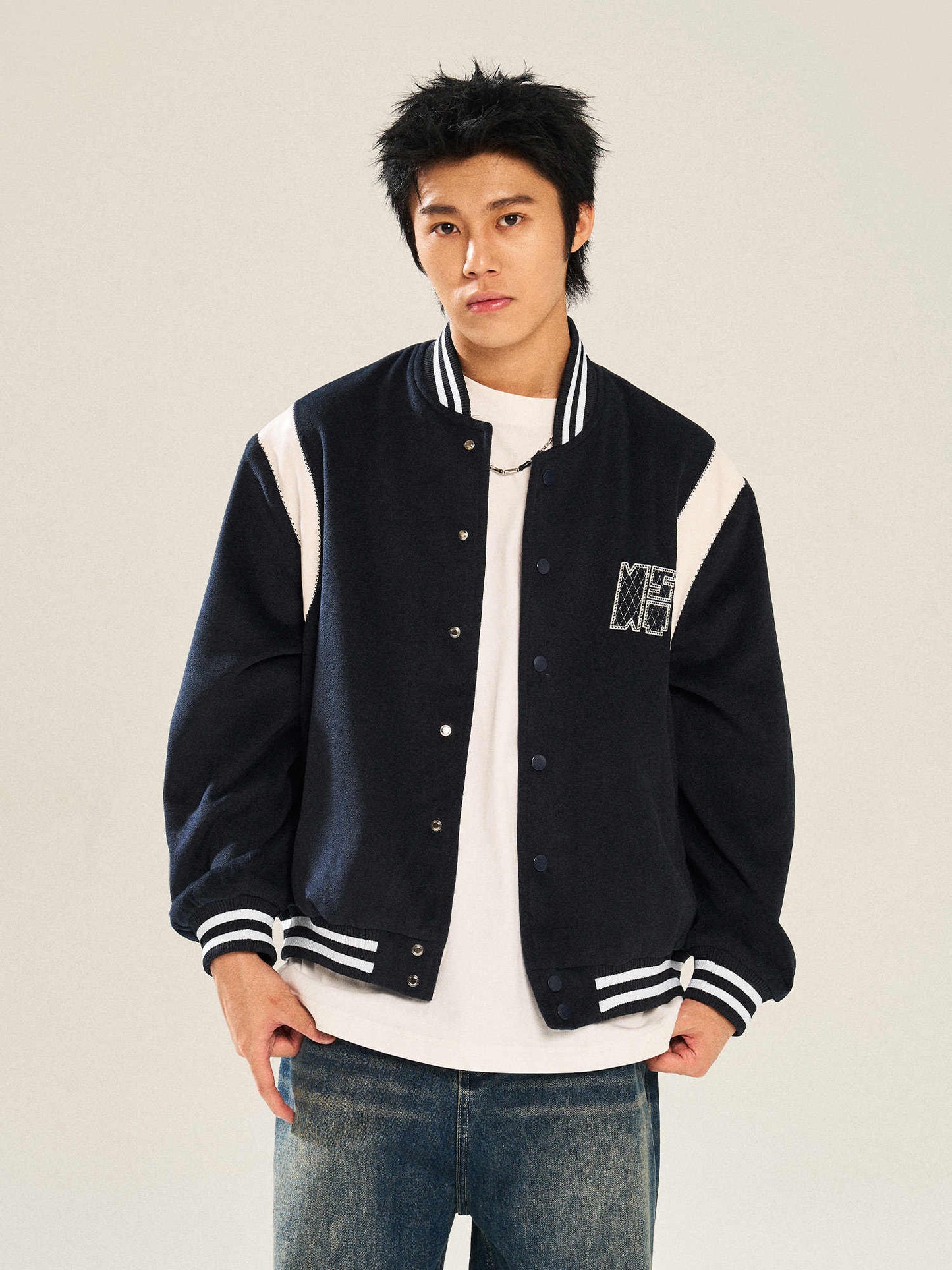 Contrast Color Embroidered Couple's Baseball Uniform Jacket Coat