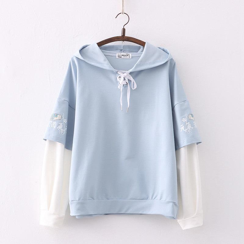 Printed Sleeves Hooded Splicing Pullover Hoodie For Women - Cruish Home